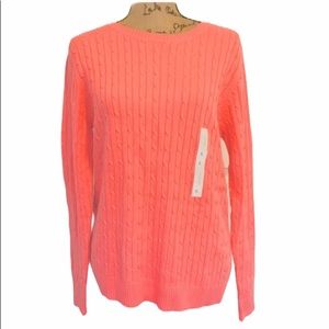 Coral Crew Neck Cable Sweater